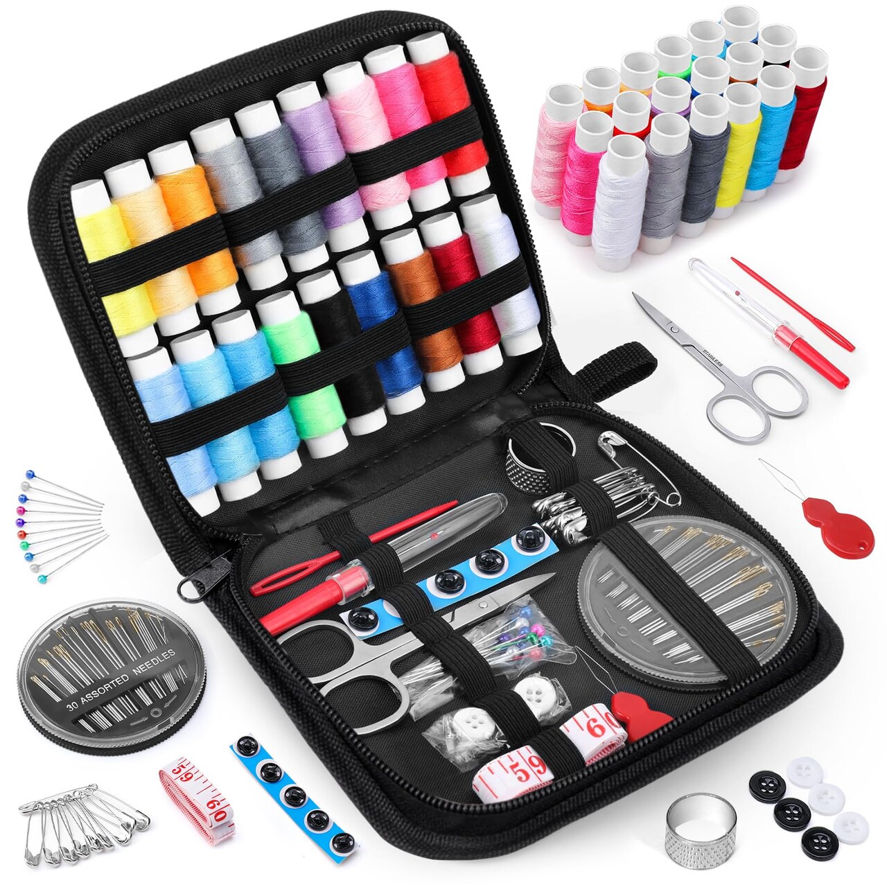 Sewing Kit Gifts for Mom Grandma Friend Adults Beginner Kids Traveler, Portable Sewing Supplies Accessories Contains Thread, Needle, Scissors, Measure Tape, Dorm Room Essentials (Black, M)